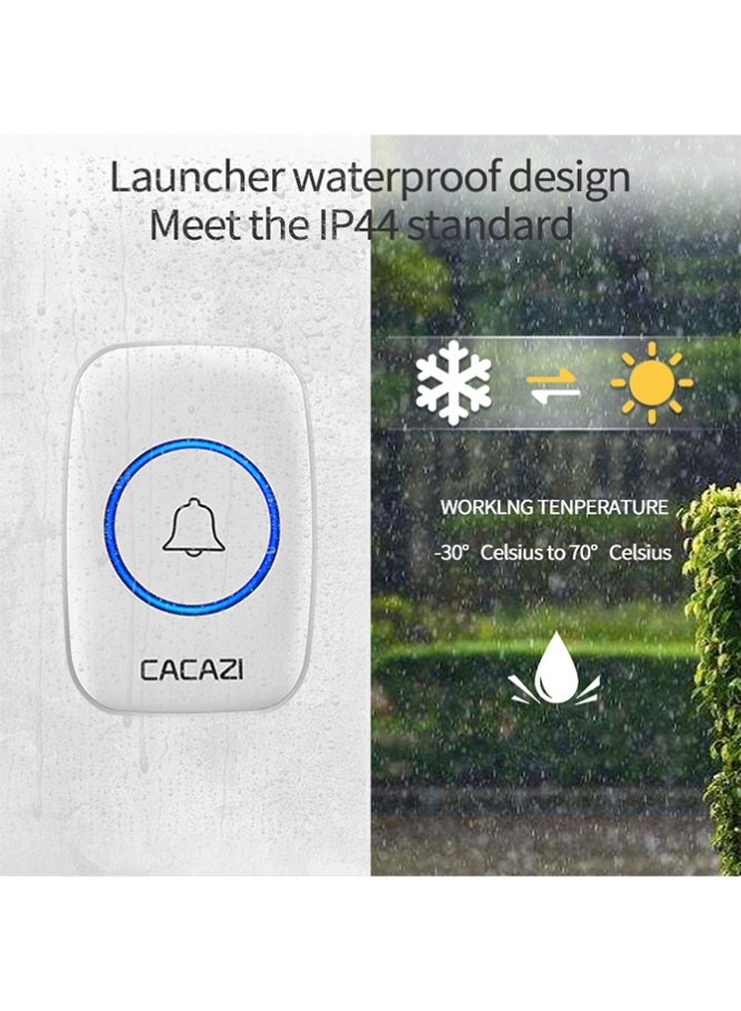 CACAZI Wireless Doorbell, IP44 Waterproof Doorbell, Cordless Doorbell with 60 Sounds and 5 Levels of Volume, Over 300 Meters Range, LED Flash, Calling Bell for Home, Hotel, Office and Villa, Warehouse and Anti-Theft, White - Image 5